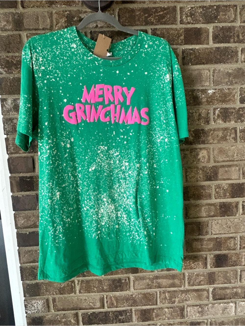 Merry Grinchmas Bleached Bella Canvas Christmas Tee | Pink Graphic Holiday Shirt